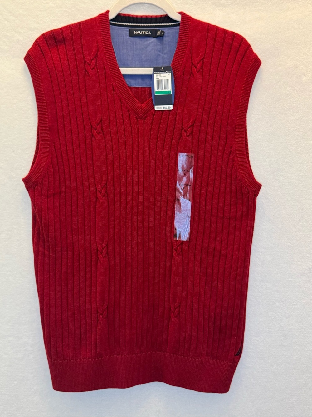 New Nautica Red Cotton Sweater Vest Size L Coastal Beach Preppy Career Layer Pc